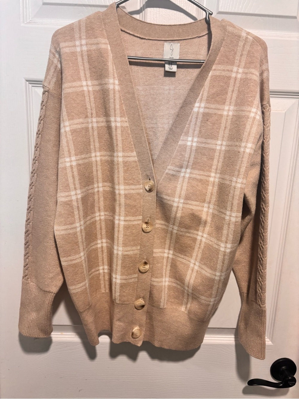 Joie Tan and White Plaid Button-Front Women's Cardigan